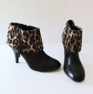 WINTER SALE Nine West Dark Brown Leather Booties w/Leopard Suede Tops
